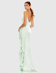 Light Green Satin Ruffled Asymmetrical Gown