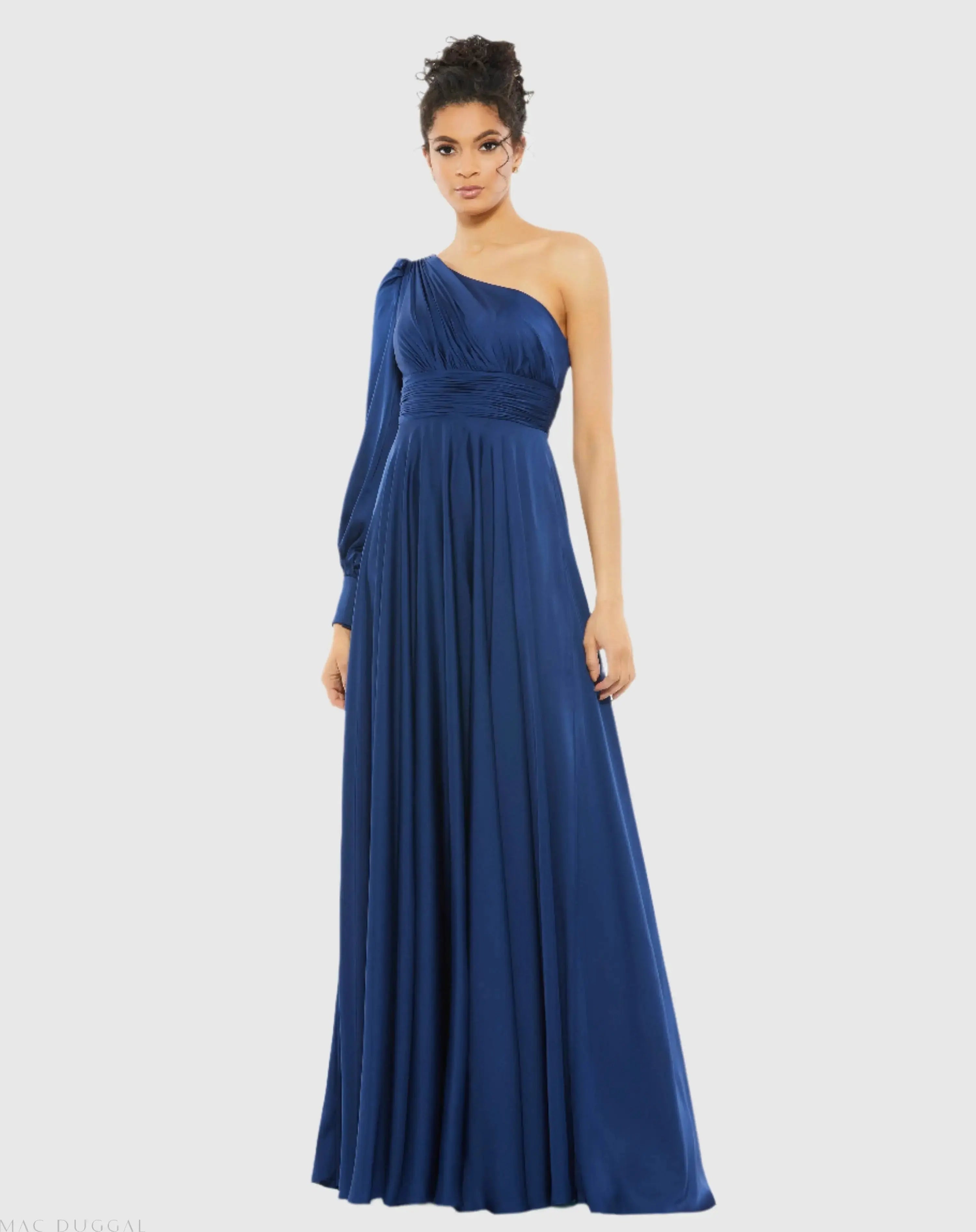 One Shoulder Bishop Sleeve Flowy Gown