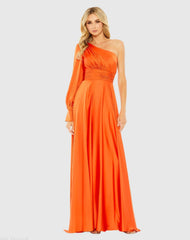 Orange One Shoulder Bishop Sleeve Flowy Gown - FINAL SALE
