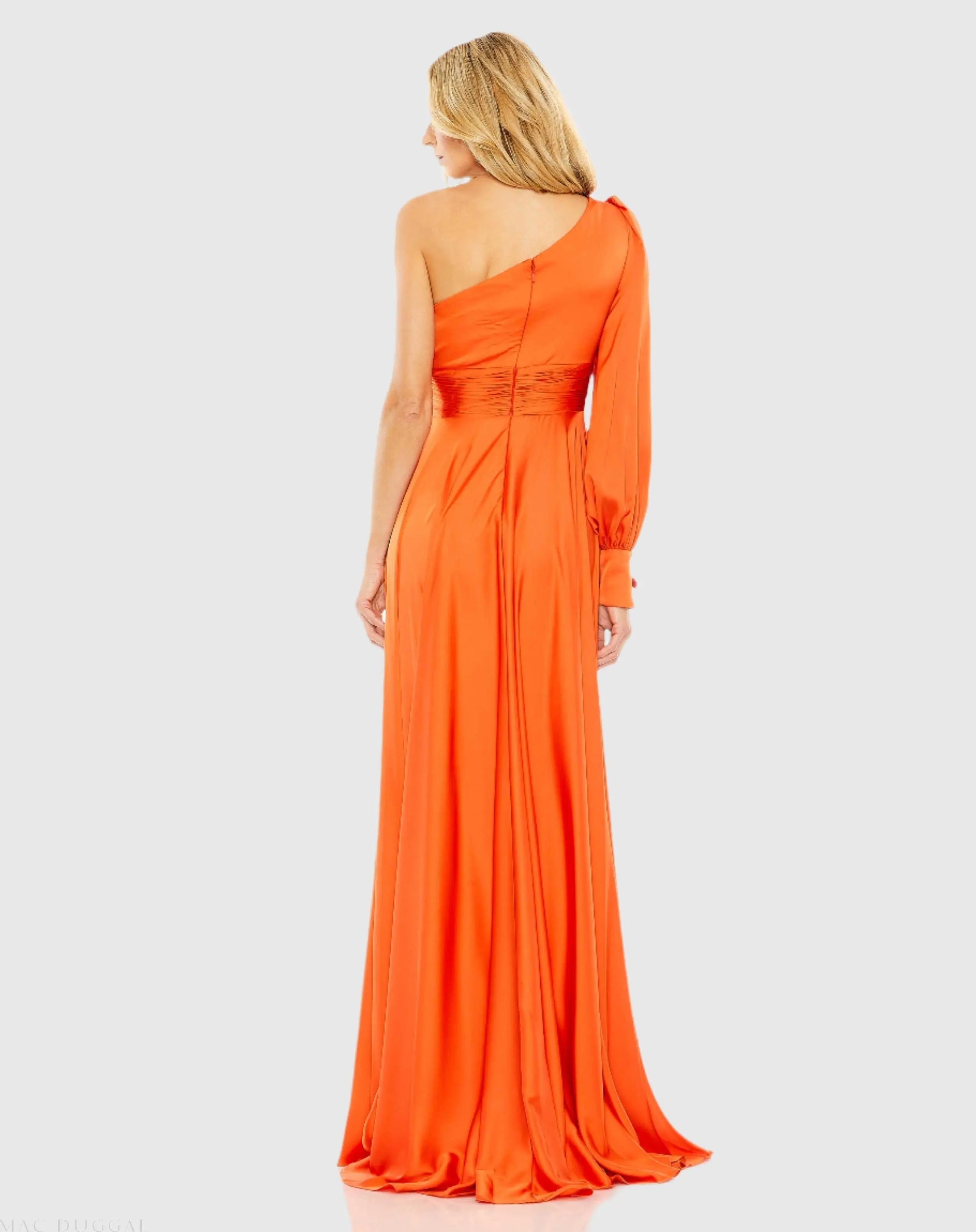 Orange One Shoulder Bishop Sleeve Flowy Gown - FINAL SALE