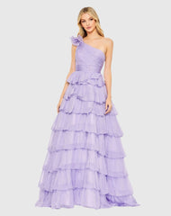 One Shoulder Ruffle Tiered Ballgown
