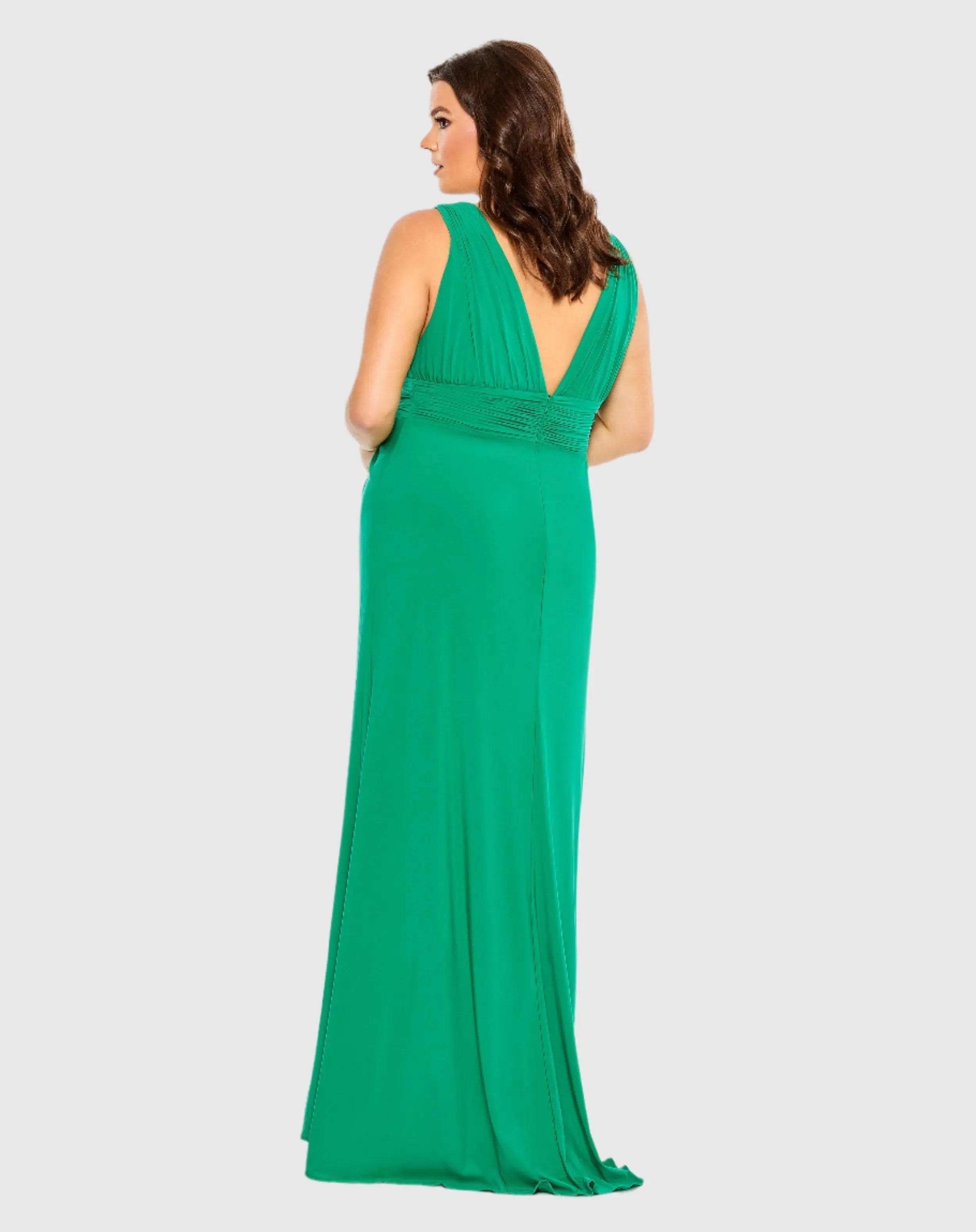 Green Plus Size Draped V Neck Sleeveless A Line Gown