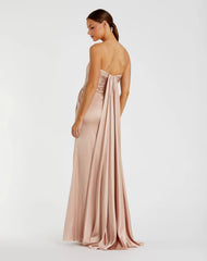 Pink Strapless Charmeuse Wrap Gown With Cutout Detail