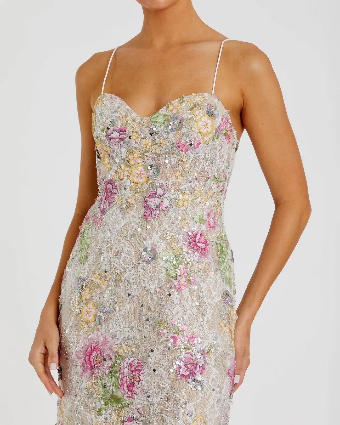 Ivory Embellished Bustier Floral Trumpet Gown