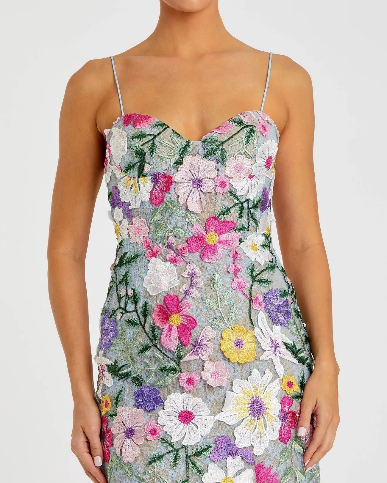 Green Floral Embroidered Sleeveless Bustier Gown