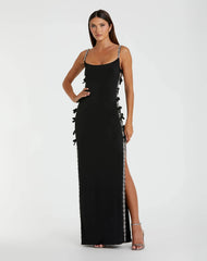 Black Thin Strap Jersey Gown With Bow Details