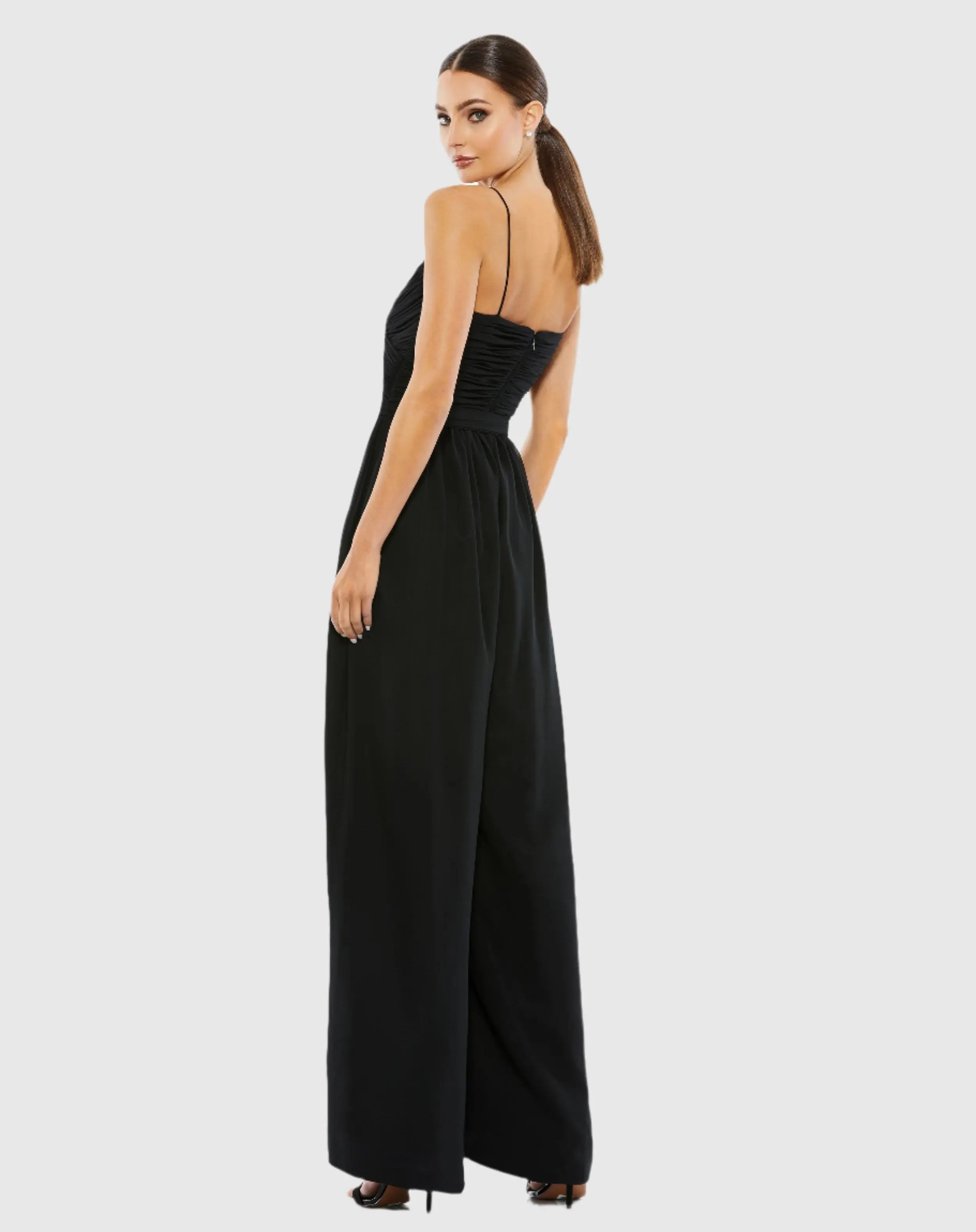 Black Flowy Faux Wrap Jumpsuit