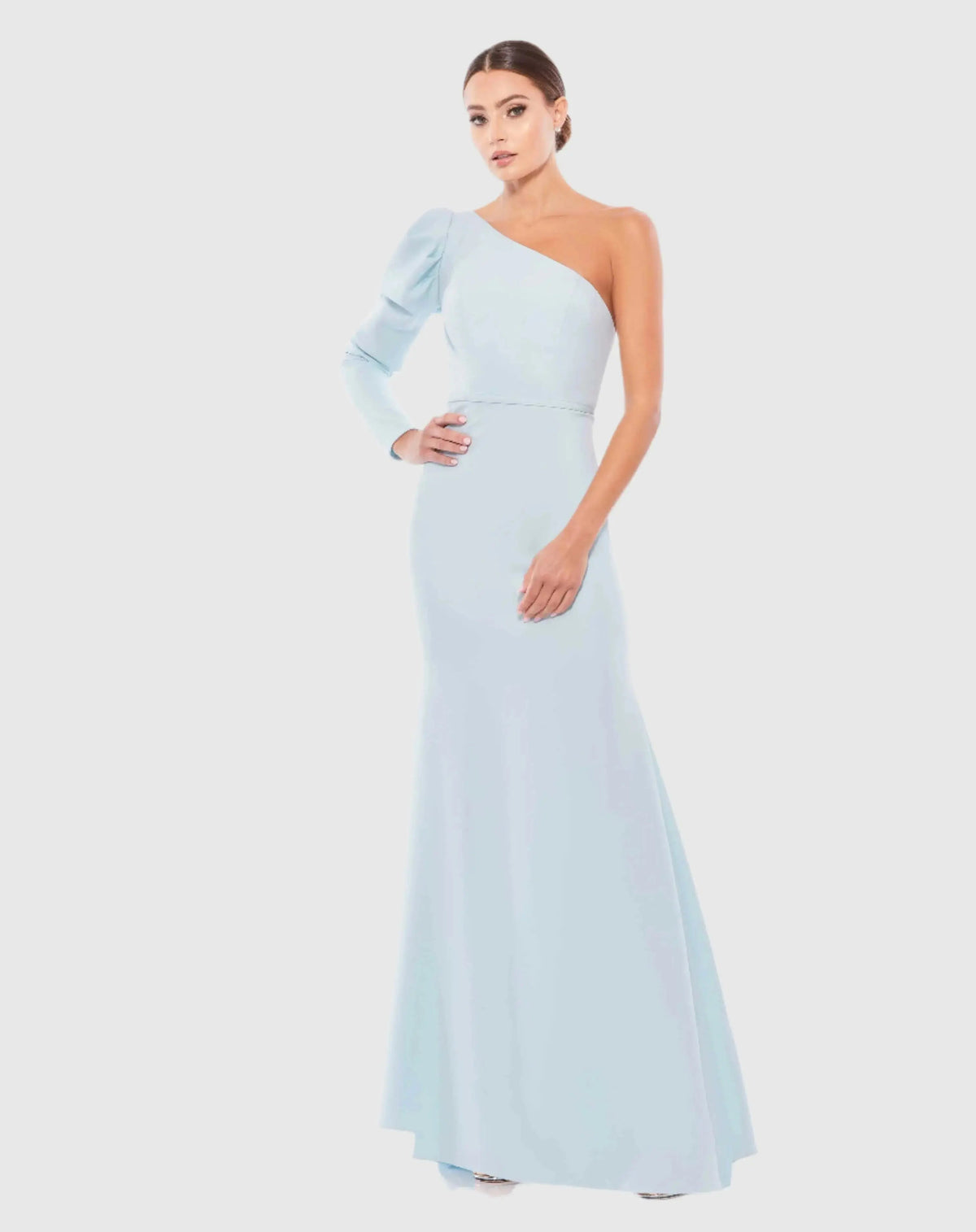 Blue One Shoulder Puff Sleeve Gown