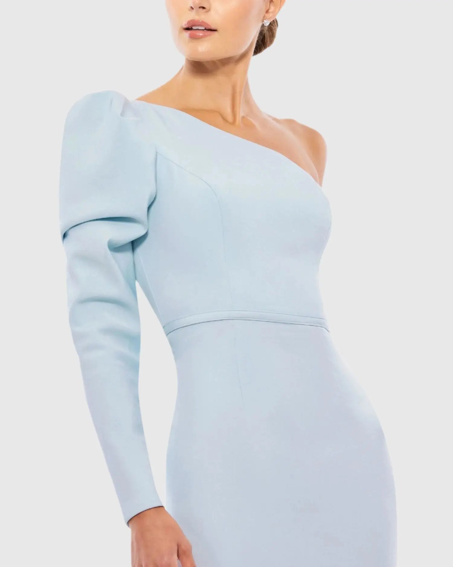 Blue One Shoulder Puff Sleeve Gown
