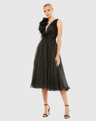 Plunging V Neck Ruffled A-Line Cocktail Dress