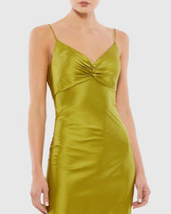 Green Spaghetti Strap Charmeuse Slip Dress