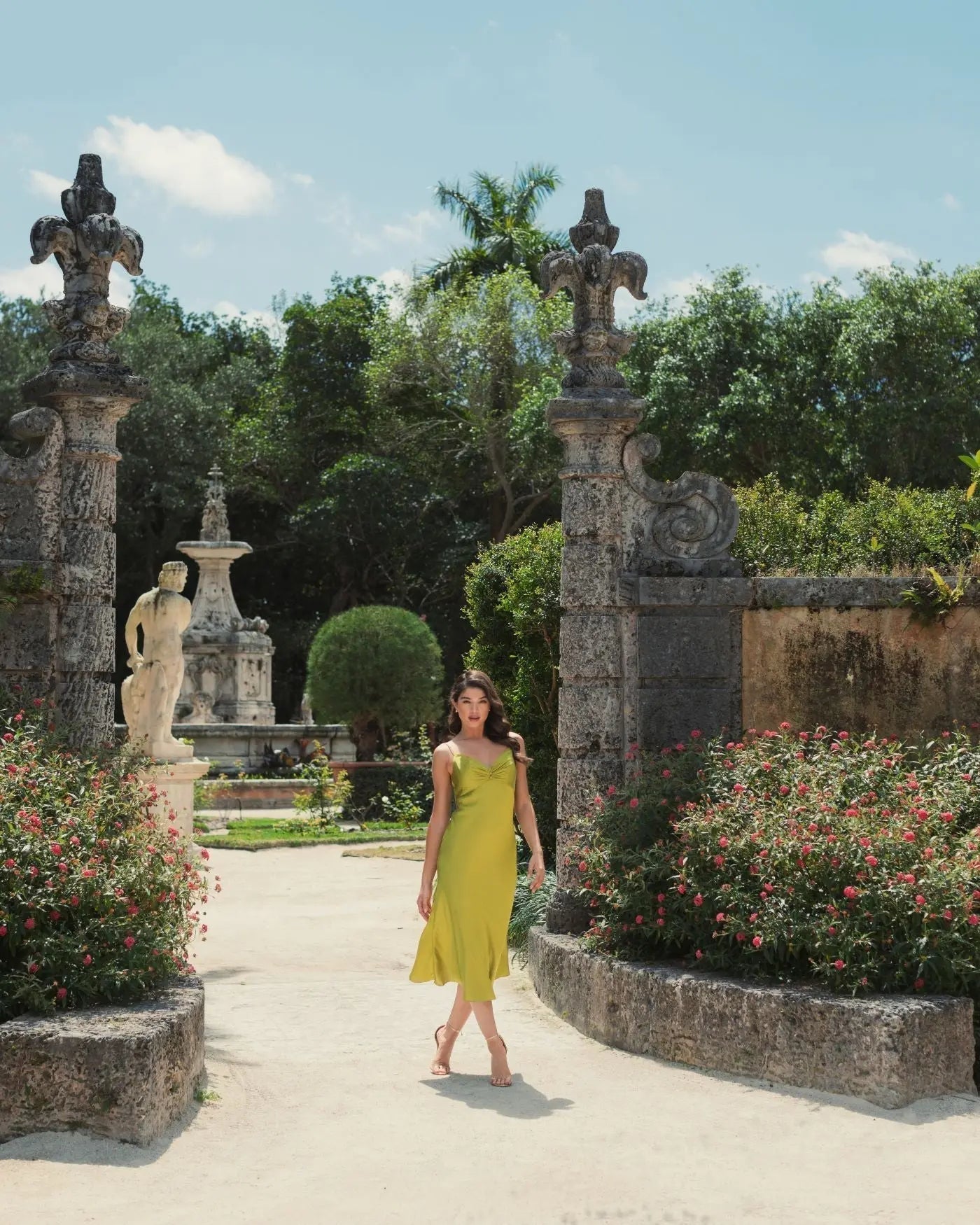 Green Spaghetti Strap Charmeuse Slip Dress