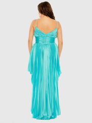 Blue Rhinestone High Low Pleated Gown - FINAL SALE