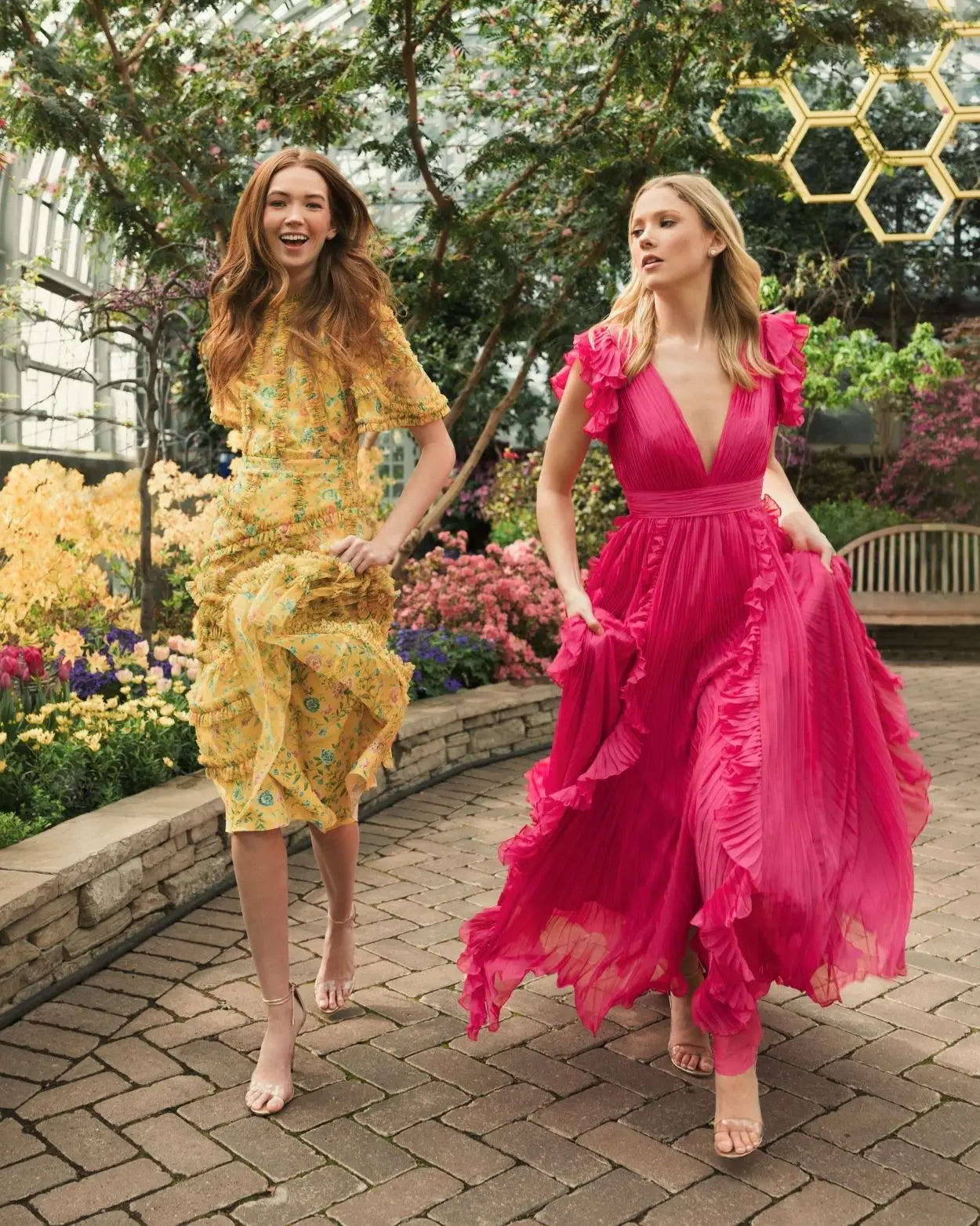 Pink Pleated Ruffle Cap Sleeve Flowy A Line Gown