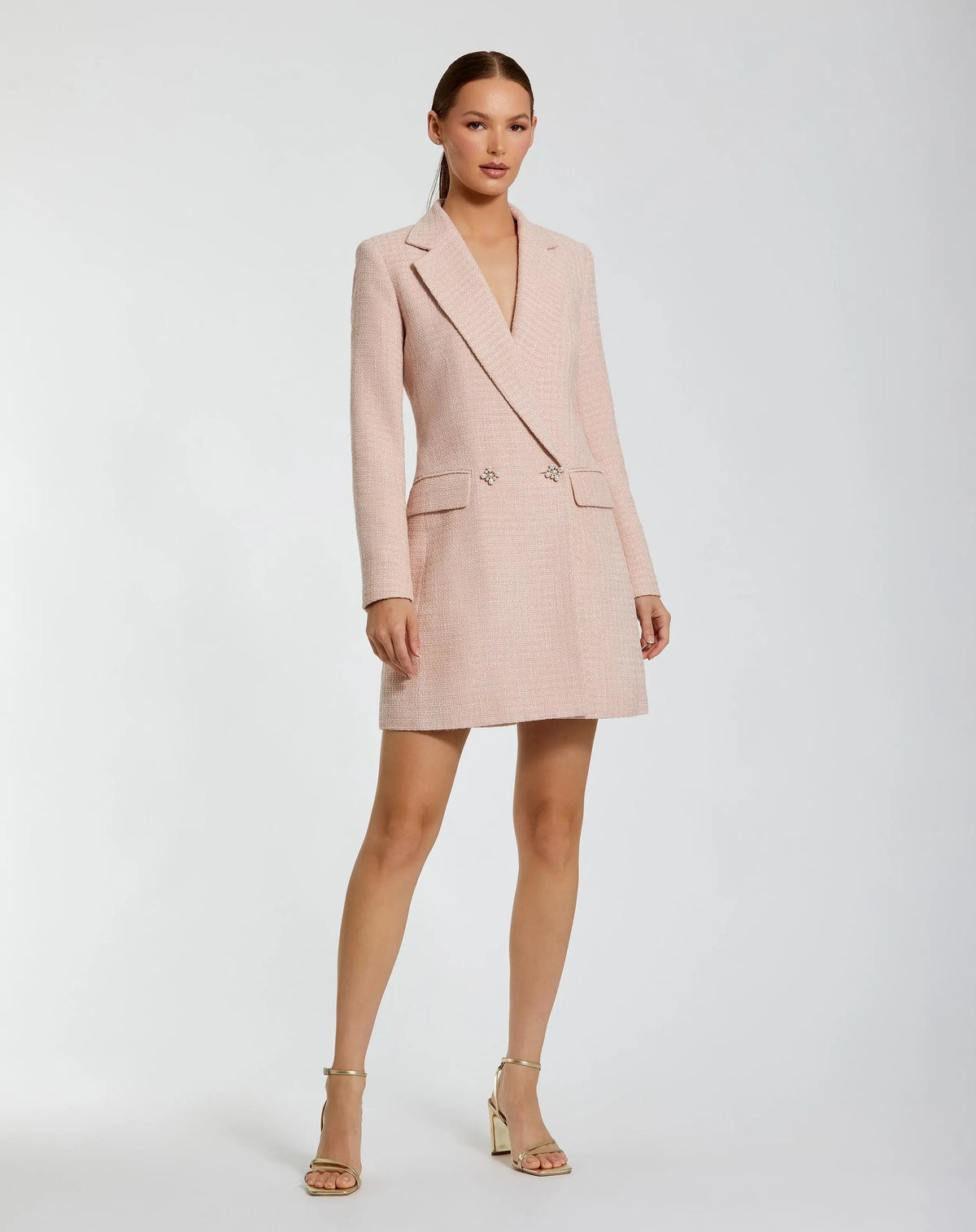 Pink Boucle Long Sleeve Blazer Mini Dress