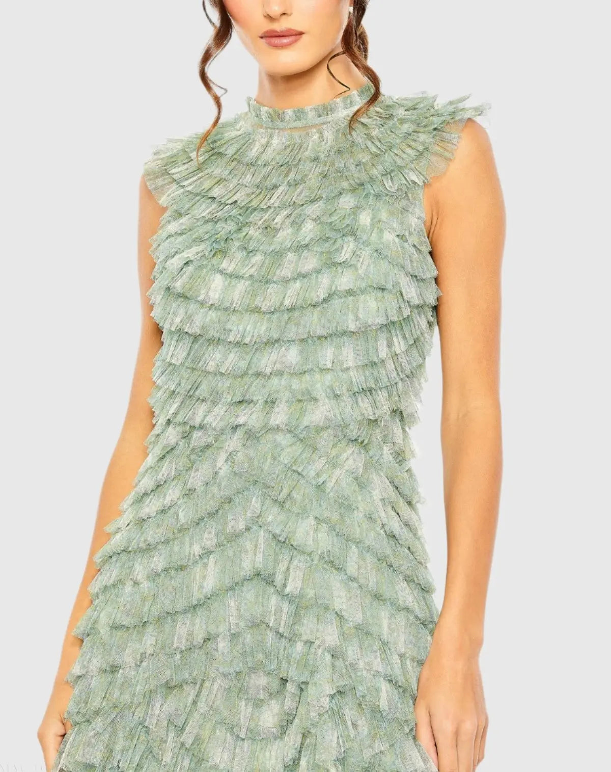 Green High Neck Micro Ruffle Dress