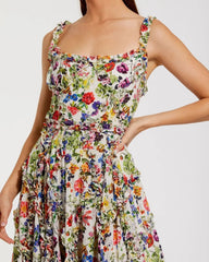 Multicolor Ruffle Scoop Neck Floral A-Line Dress