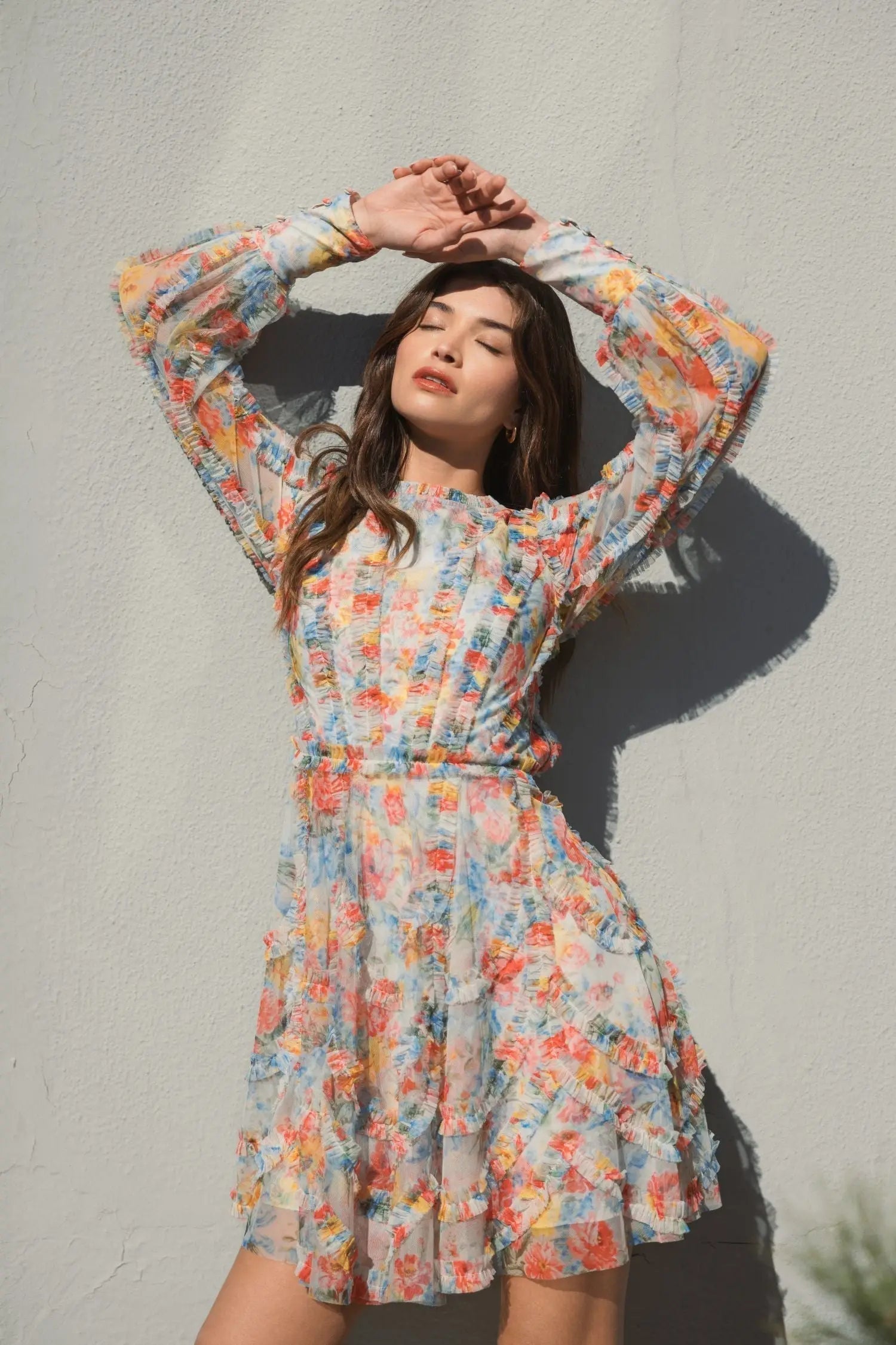 Multicolor Floral A-Line Ruffle Mini Dress