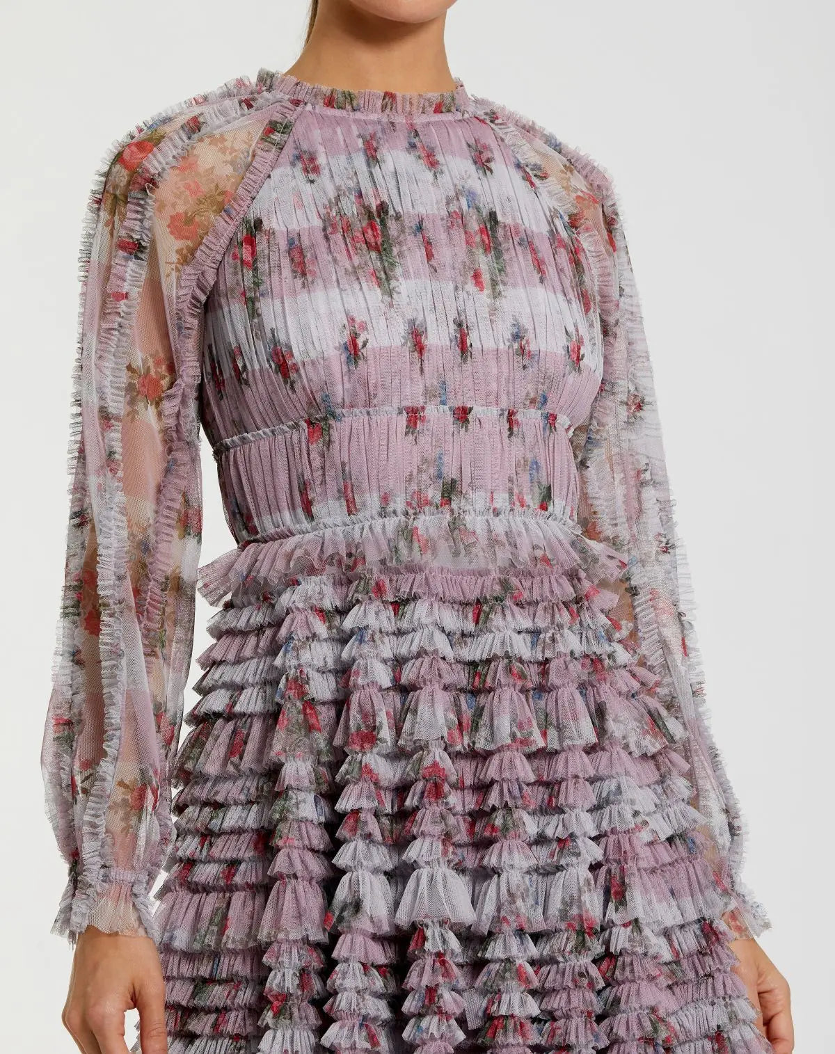 Purple Ruffle Long Sleeve Floral Mini Dress