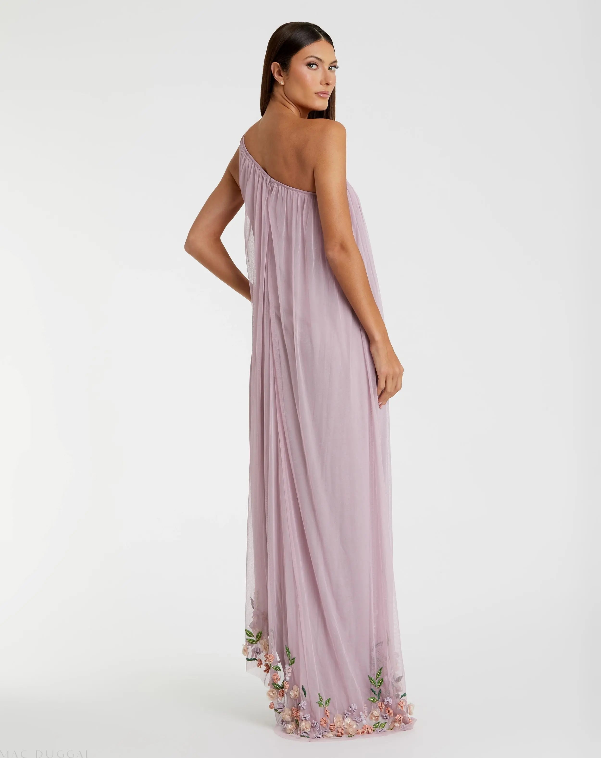 Purple One Shoulder Embellished Trapeze Gown