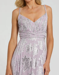 Purple Braided Strap A-Line Floral Gown