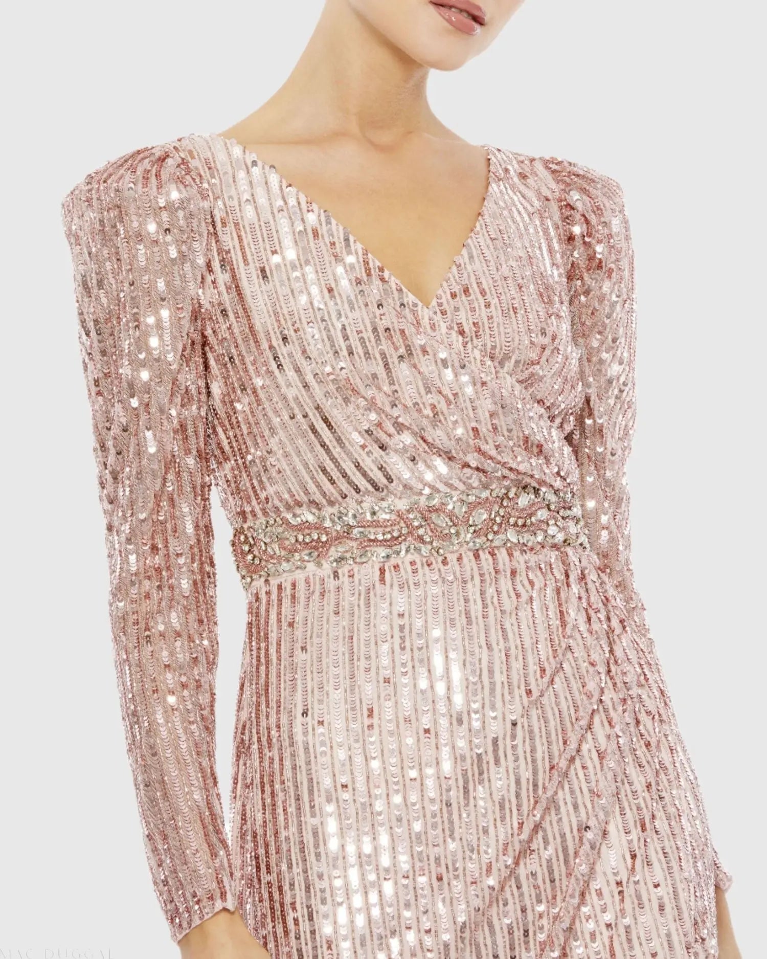 Pink Sequin Puff Sleeve Surplice Gown - FINAL SALE