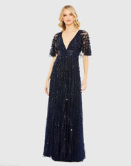 Embellished V-neck Column Gown