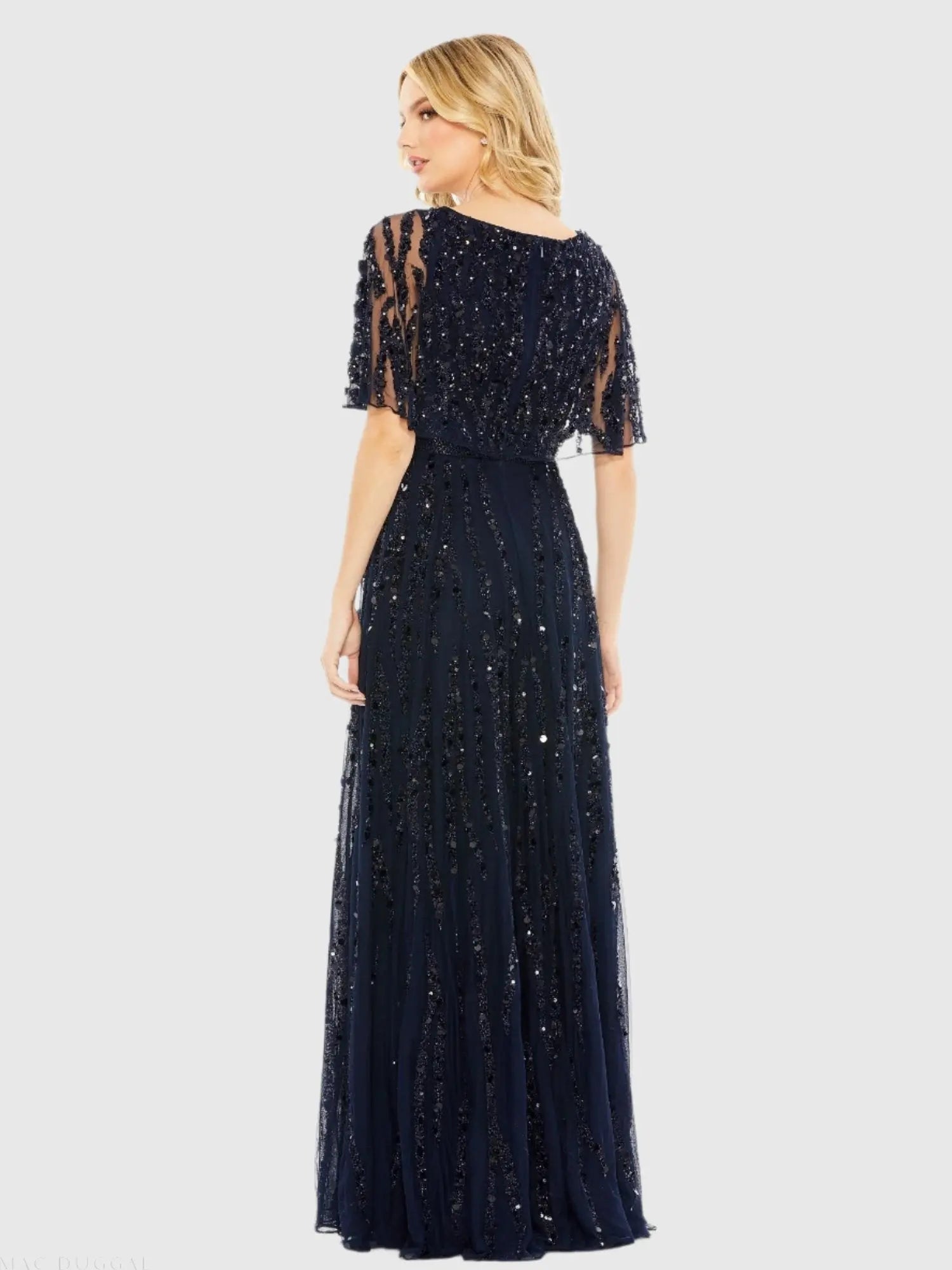 Navy Embellished V-neck Empire Waist Gown
