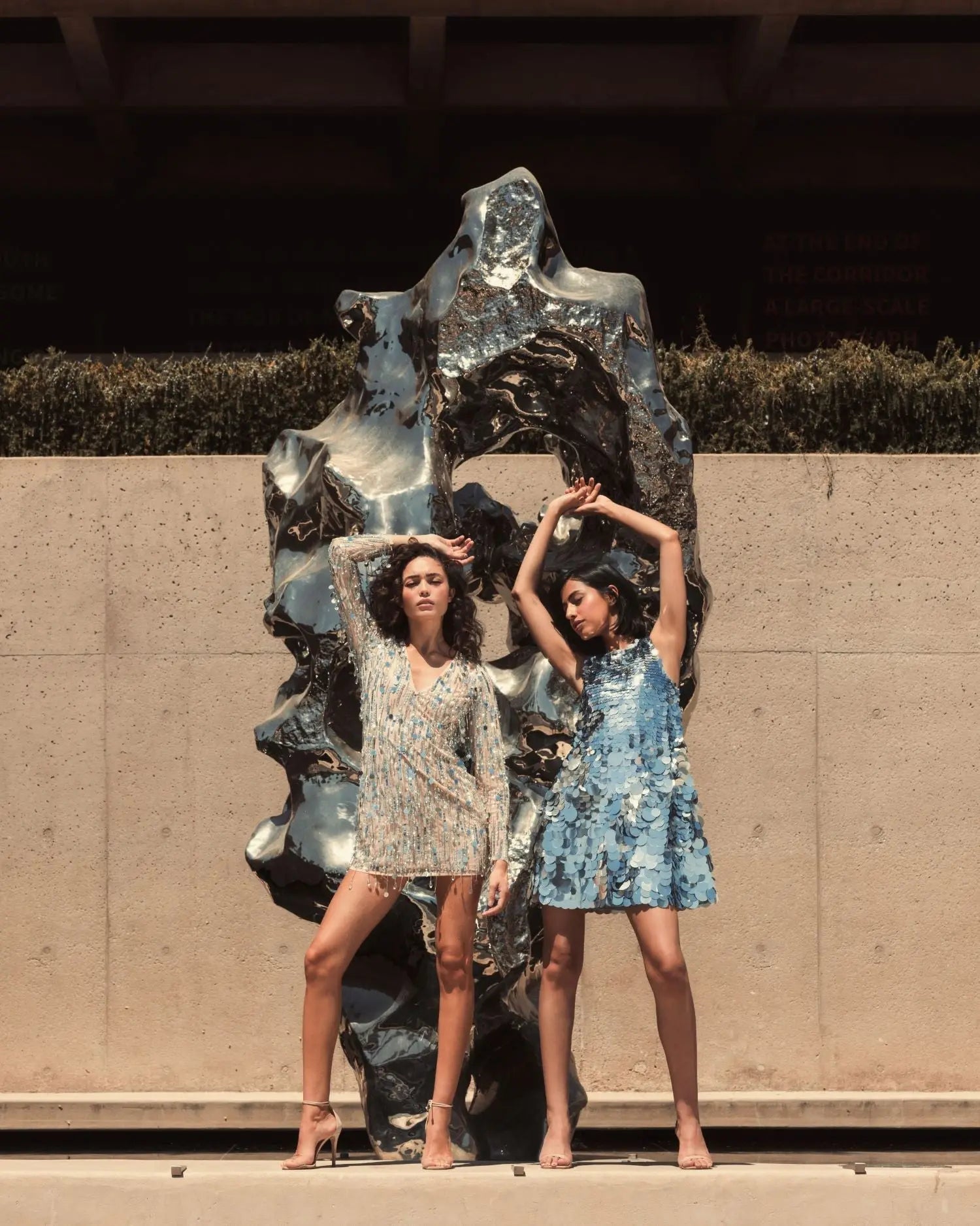 Silver Sleeveless Disc Sequin Trapeze Dress