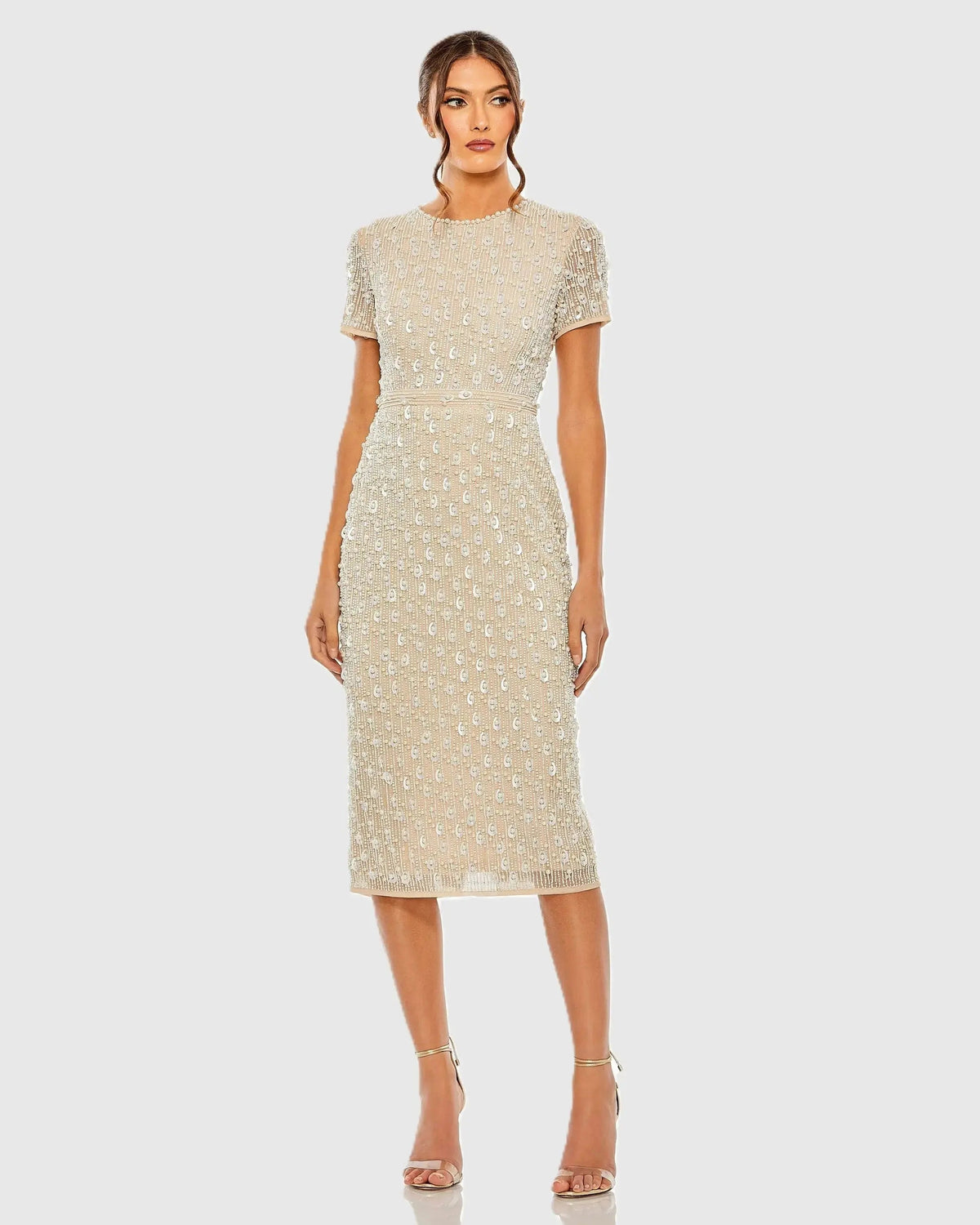 High Neck Short Sleeve Embellished Dress