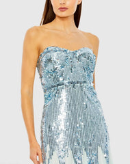 Blue Sleeveless Sequin Mesh Gown