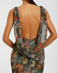 Multicolor Floral Embellished Column Gown