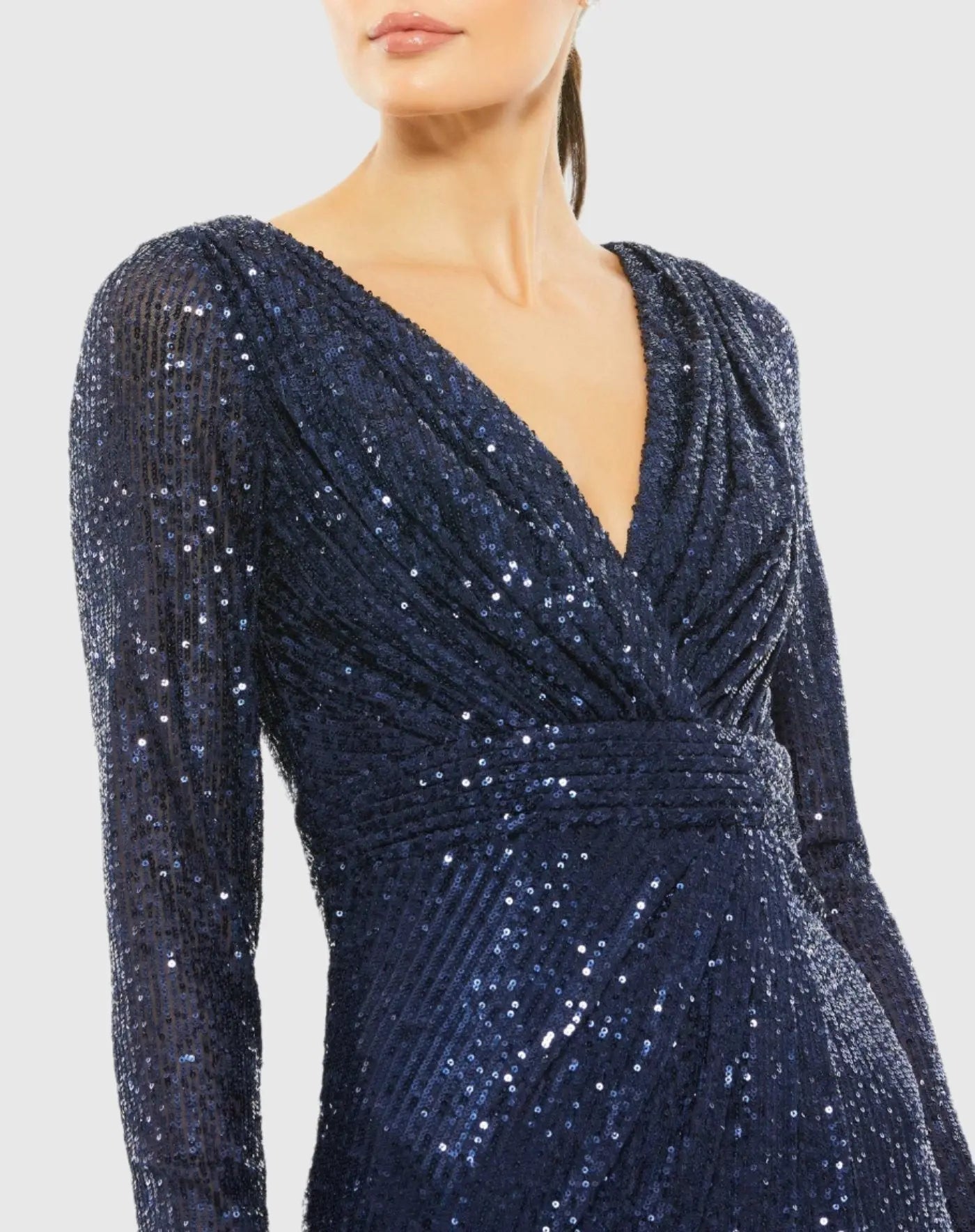Navy Sequined Long Sleeve Midi Dress