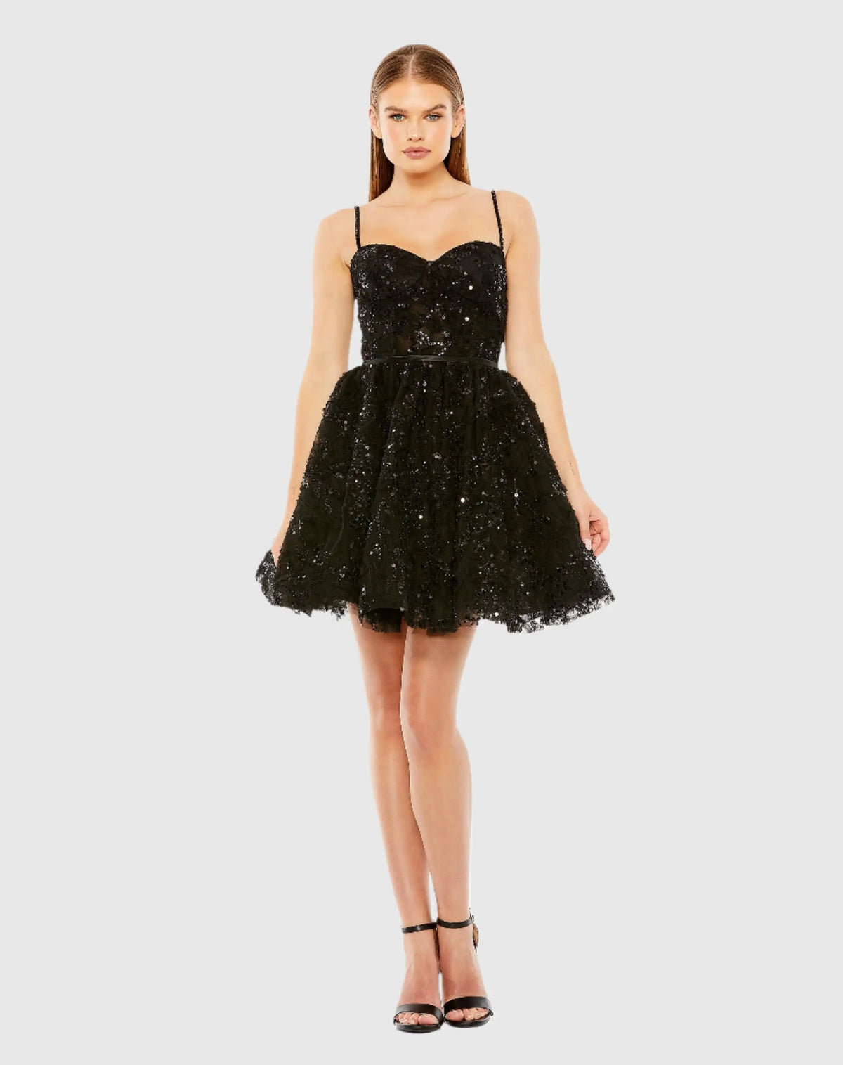Black Beaded Strap Bustier Sequin Mini Dress