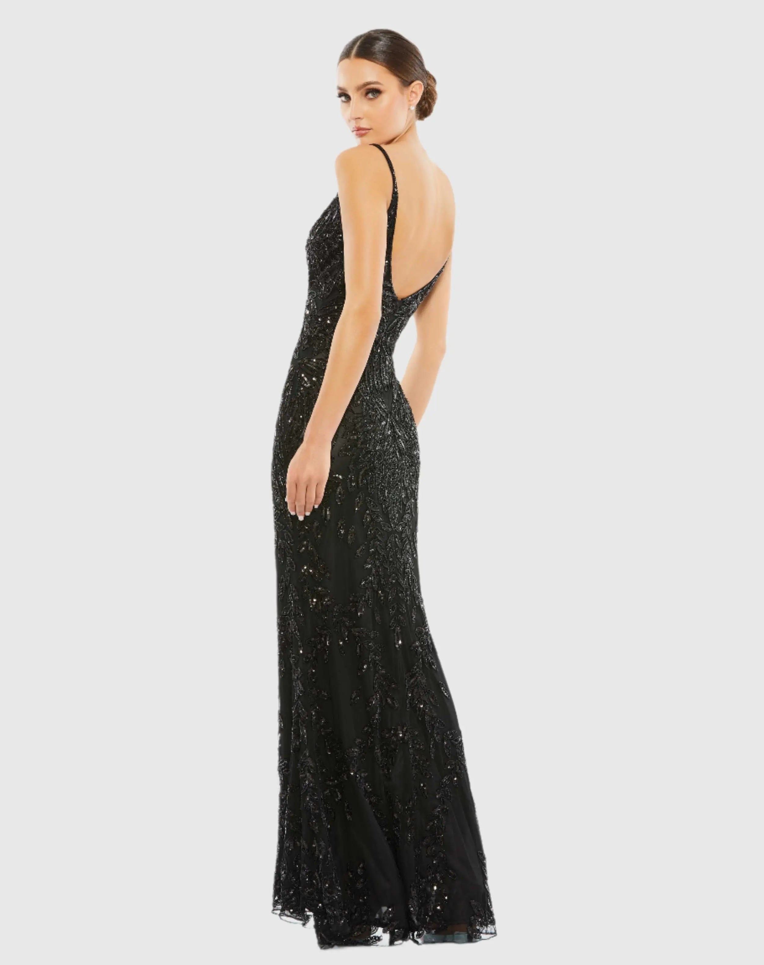 Black Hand Embellished Sleeveless Evening Gown