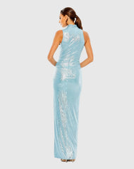 Blue High Neck Sleeveless Gown