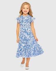 Girls High Neck Ruffle Tiered Mini Dress