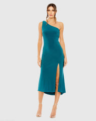 One Shoulder Cowl Back Jersey Midi Dress