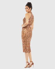 Brown Embellished Halter Midi Dress - FINAL SALE