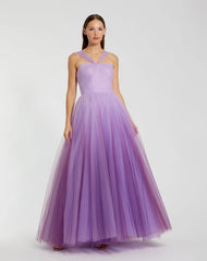 Purple Cross Front Strap Ombre Tulle Gown
