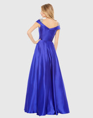 Blue Embellished Cap Sleeve V Neck A Line Gown