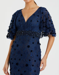 Navy Embellished Floral Gown