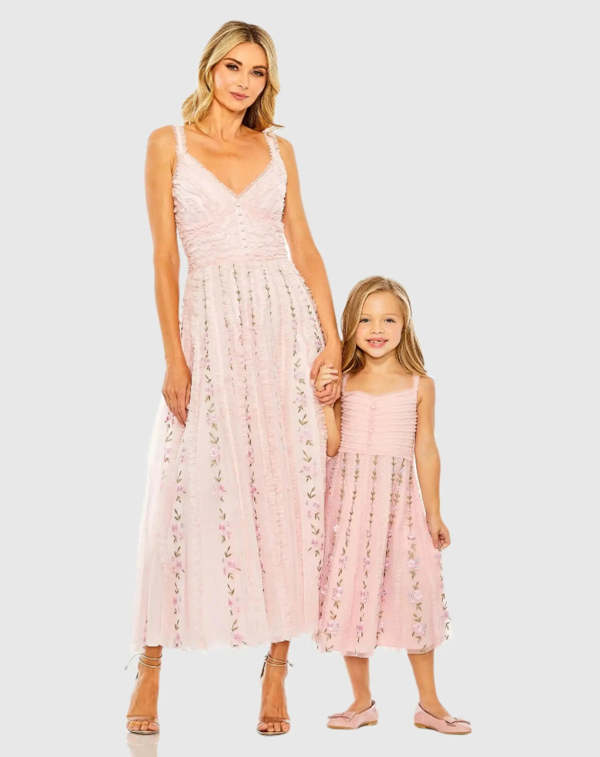 Pink Girls Ruffle Floral Embroidered Detail Mini Dress