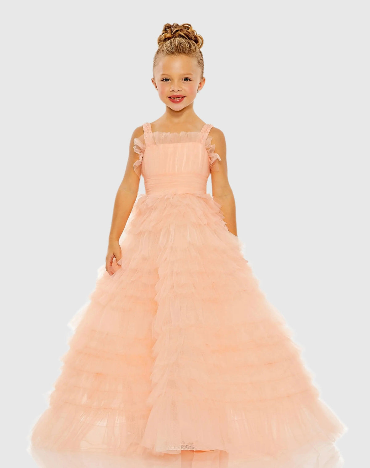 Light Pink Girls Tulle Ruffle Ballgown