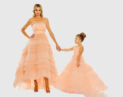 Light Pink Girls Tulle Ruffle Ballgown