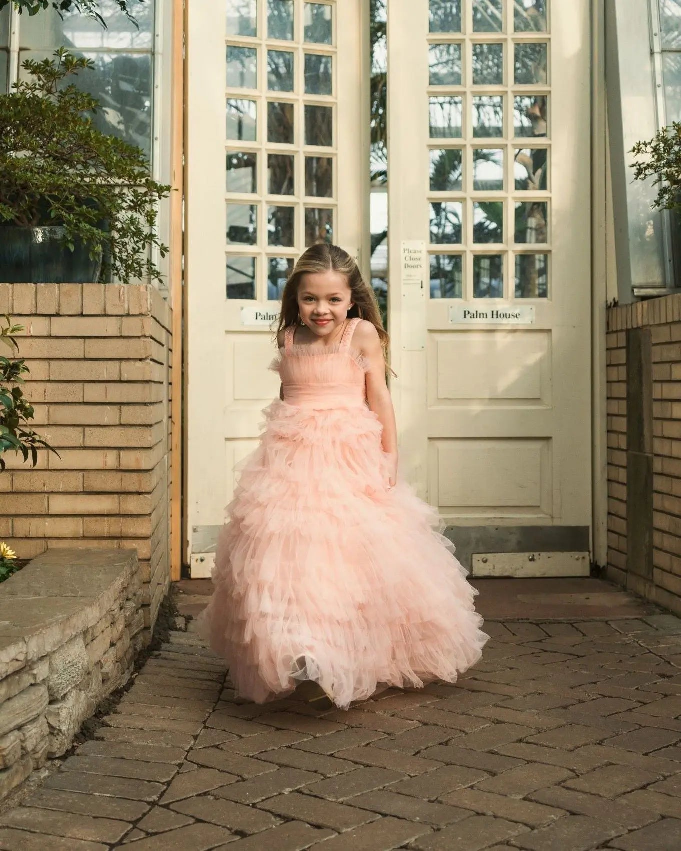 Light Pink Girls Tulle Ruffle Ballgown