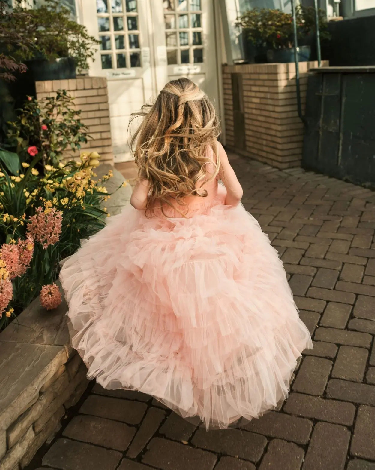 Light Pink Girls Tulle Ruffle Ballgown