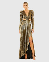 Princess Sleeve Cut Out Metallic Gown