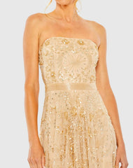 Gold Strapless Embellished A Line Dress
