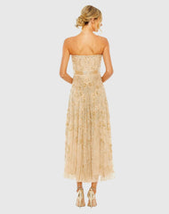 Gold Strapless Embellished A Line Dress